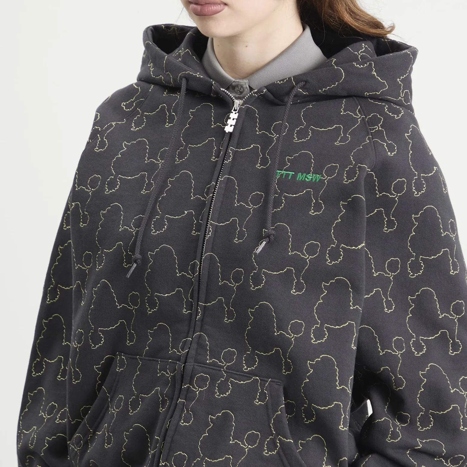 TTT MSW Dog Embroidery Zip Up Hoodie