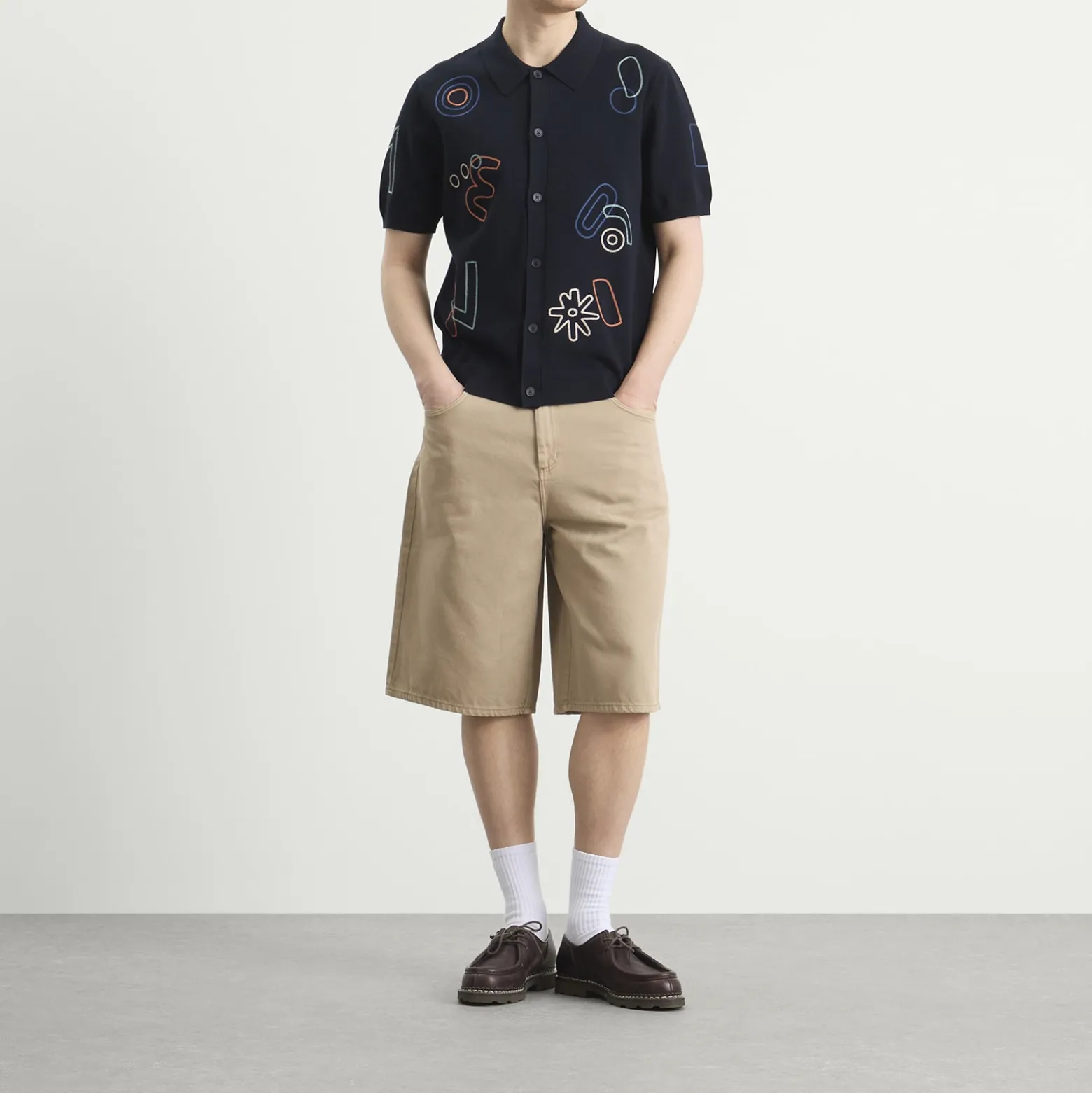 Wax London Tellaro Shapes Embroidery Knit Shirt