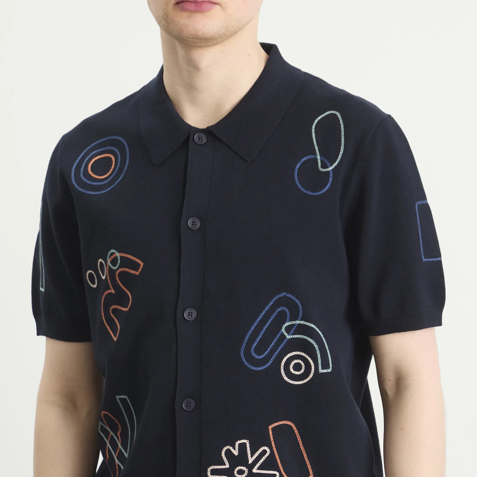 Wax London Tellaro Shapes Embroidery Knit Shirt