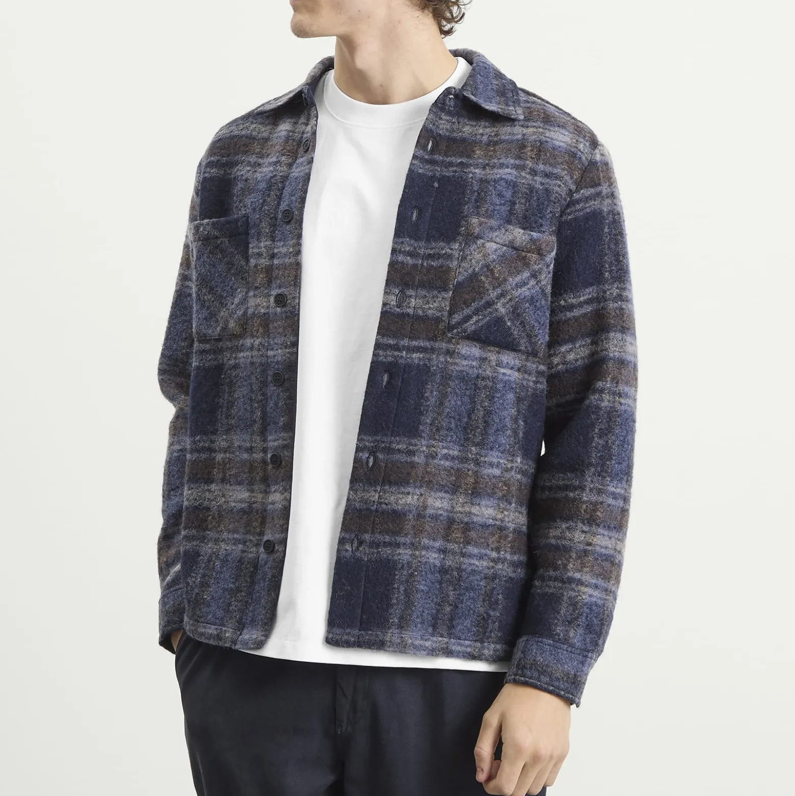 Wax London Whiting Check Wool Blend Overshirt